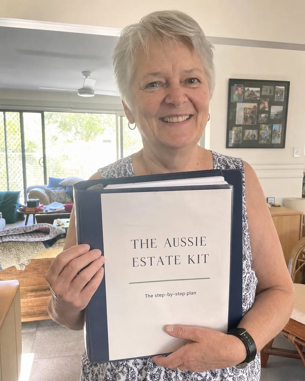Dawn, a verified customer, holding her completed Aussie Estate Kit